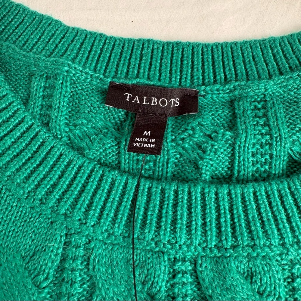 TALBOTS Kelly Green Cable Knit Crew Neck Cotton Blend Sweater *New w Tags* M - Picture 10 of 11
